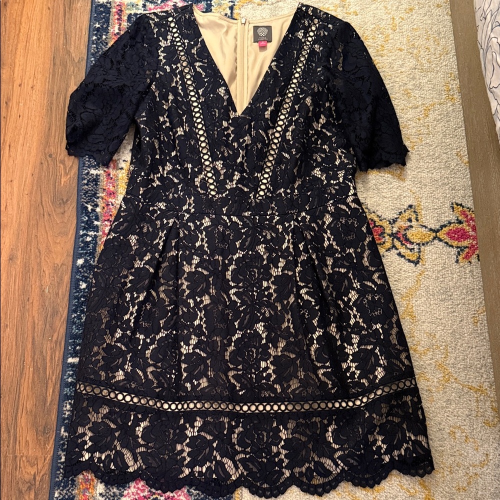 Vince Camuto Navy Lace Midi Dress